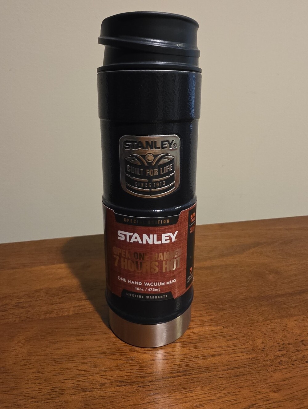 Stanley Black Travel Mug with Silver Accents